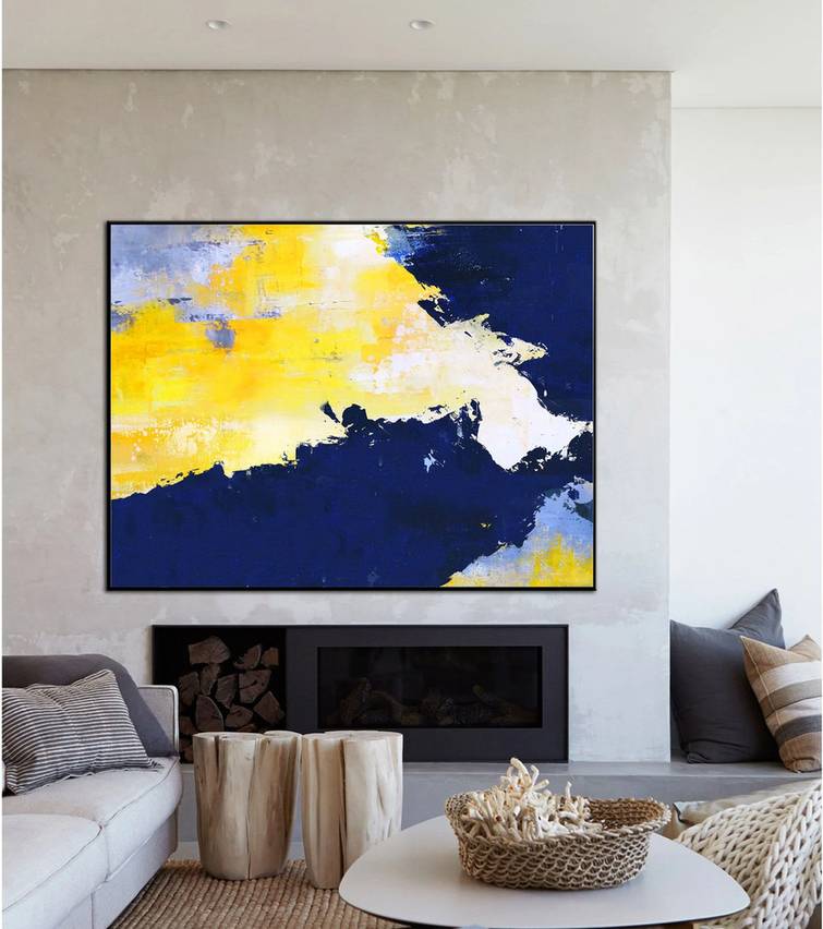 Blue Yellow Abstract White Abstract Canvas Wall Art FM3C3 wall art